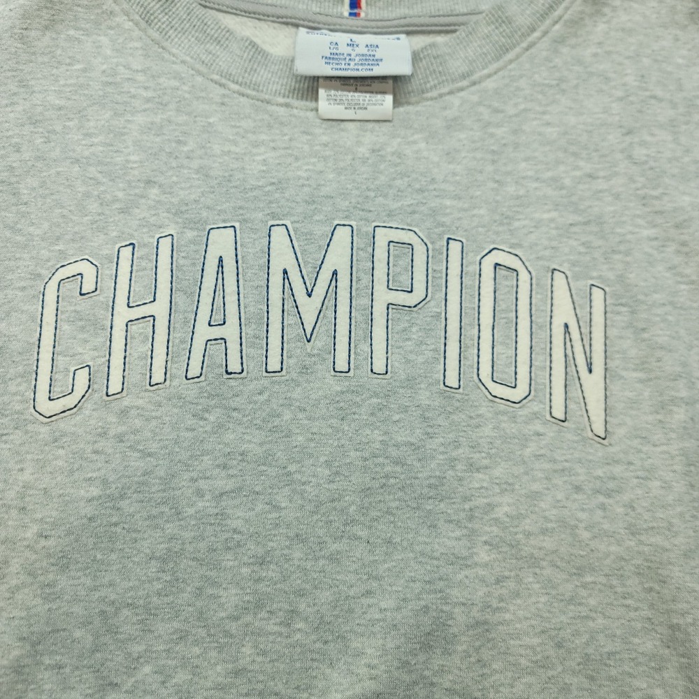 Champion Sweatshirt Gray Navy Sherpa Fleece Sleeves Crewneck W4378 Mens L